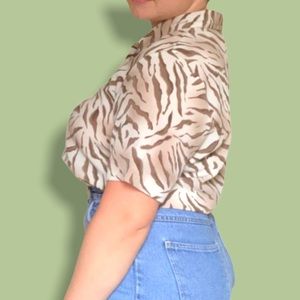 Vintage cream animal print short sleeved button up